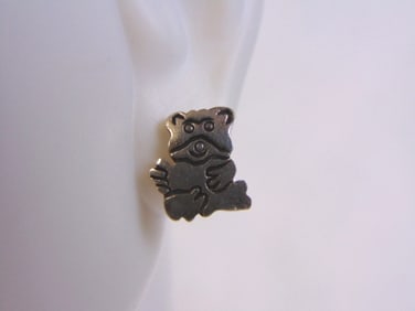 Womens Vintage Estate Sterling Silver Bear Earrings