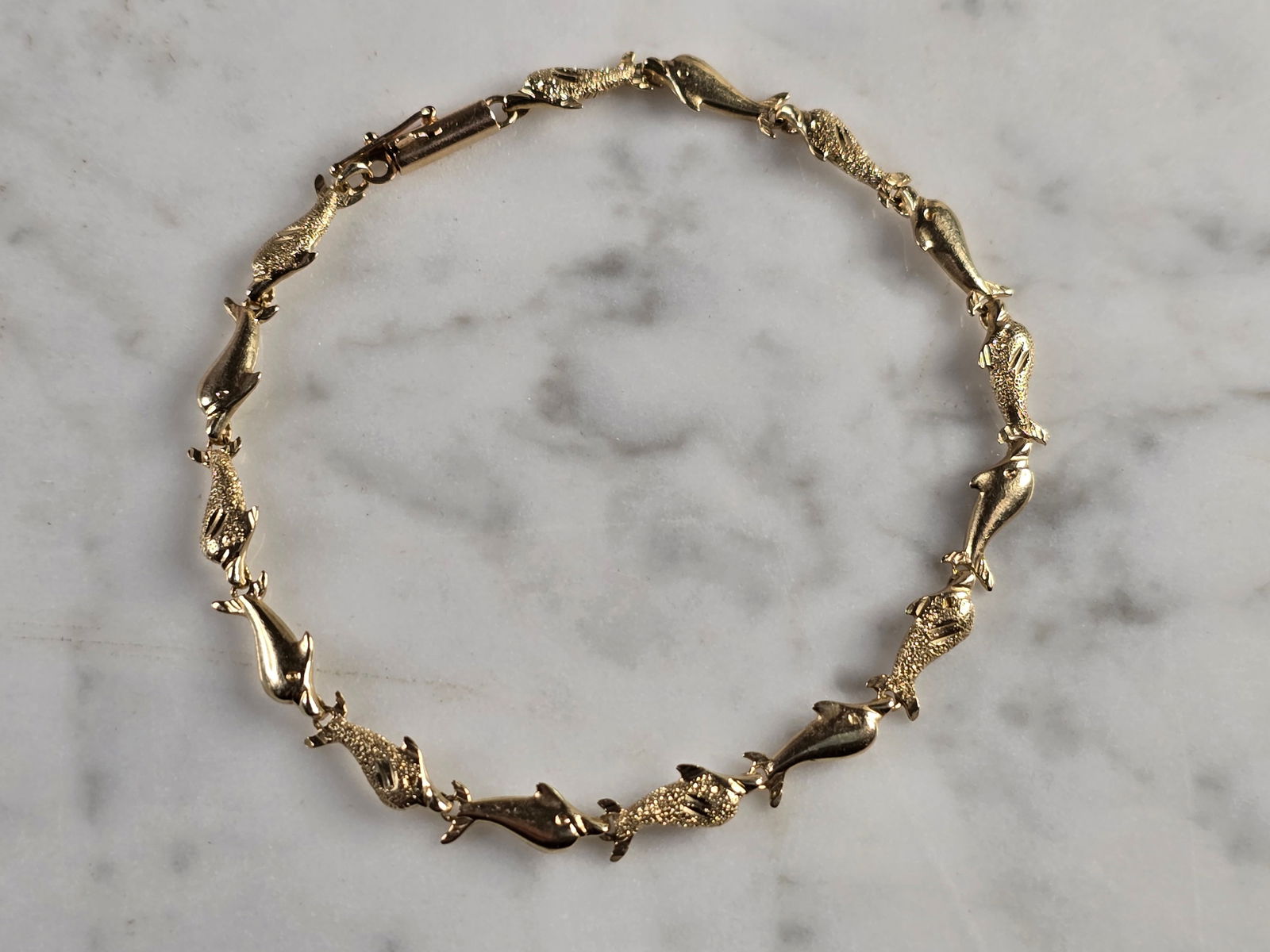 Womens Vintage Estate 14K Yellow Gold Dolphin Bracelet (1 of 4)