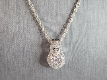 Womens Vintage Estate CZ Stones Pendant W/ Necklace