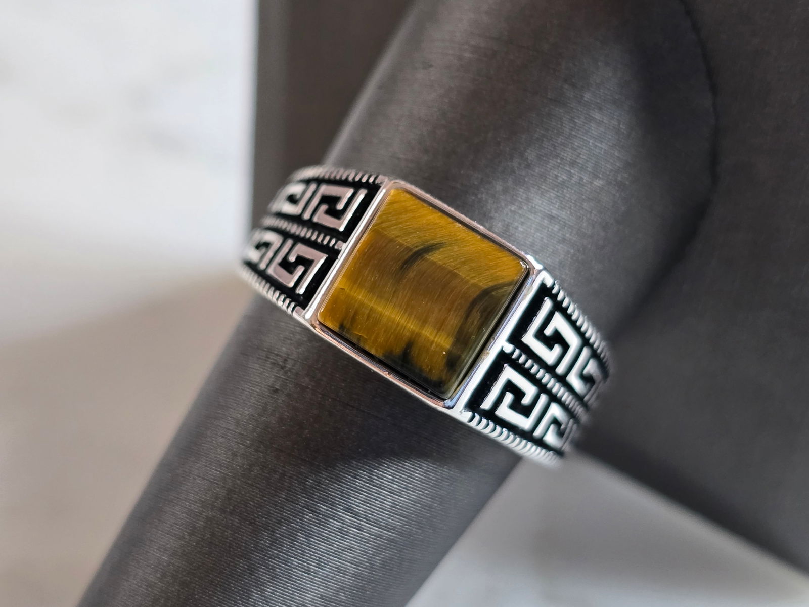 Mens Estate Sterling Silver Modernist Tigers Eye Ring (1 of 5)