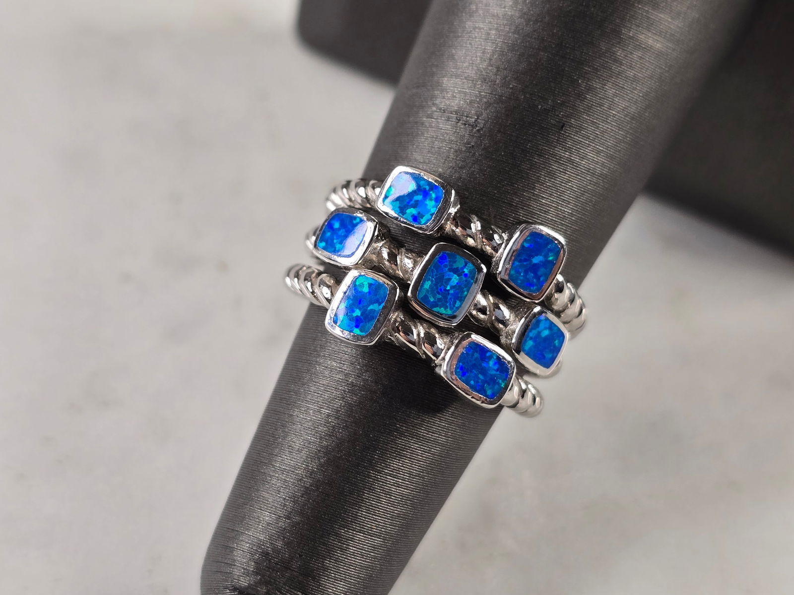 Womens Estate Sterling Silver Modernist Blue Opal Ring (1 of 5)
