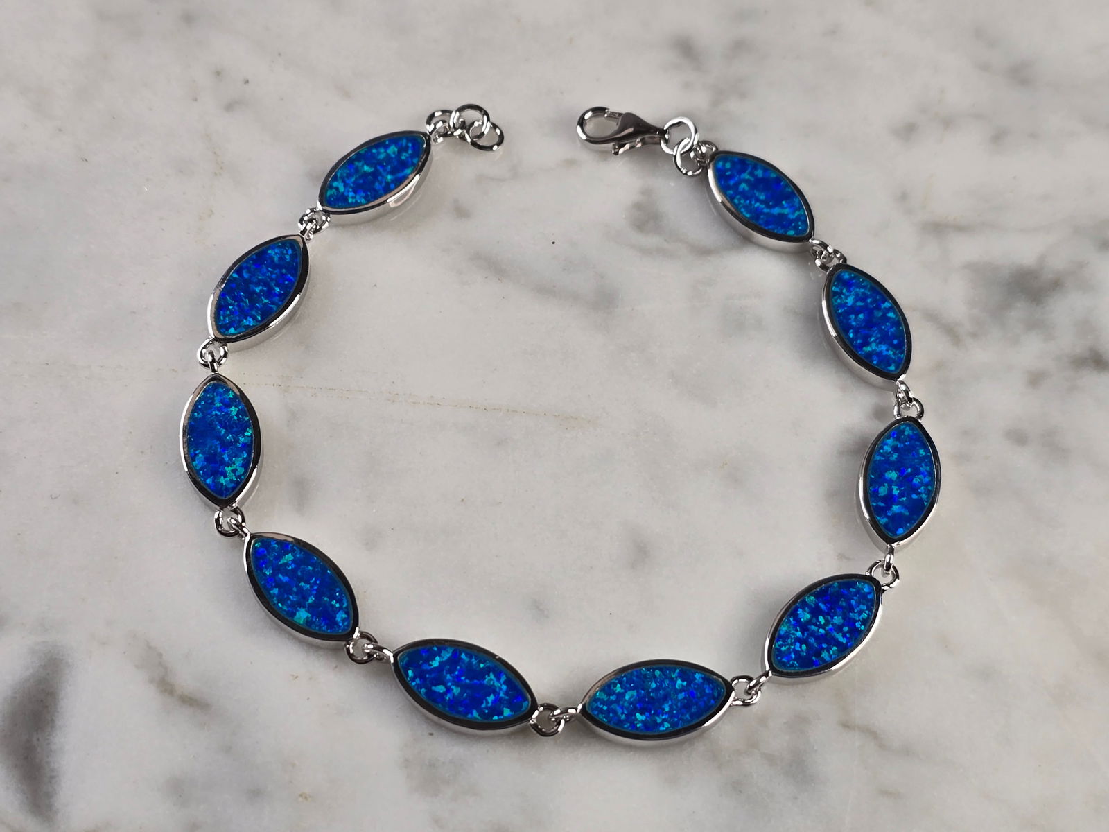 Womens Estate Sterling Silver Blue Opal Modernist Bracelet (1 of 4)