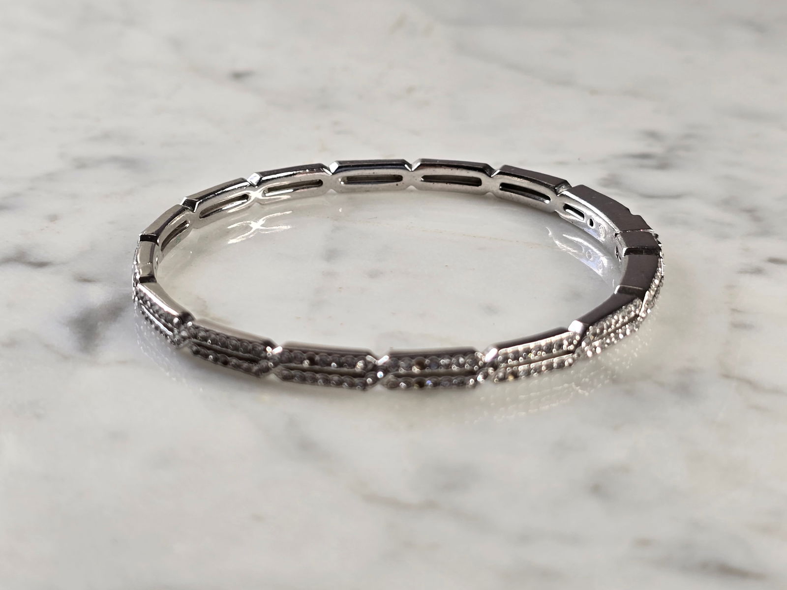 Womens Vintage Estate Sterling Silver CZ Bangle Bracelet (1 of 4)