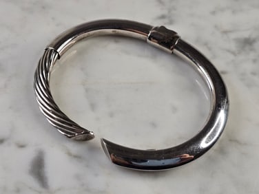 Womens Vintage Estate Sterling Silver Hinged Modernist Cuff Bracelet