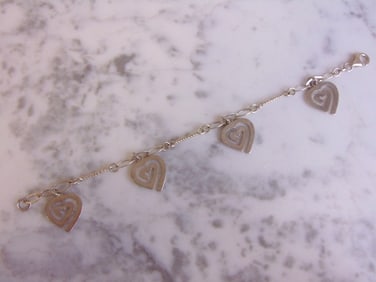 Womens Vintage Sterling Silver Heart Charm Bracelet