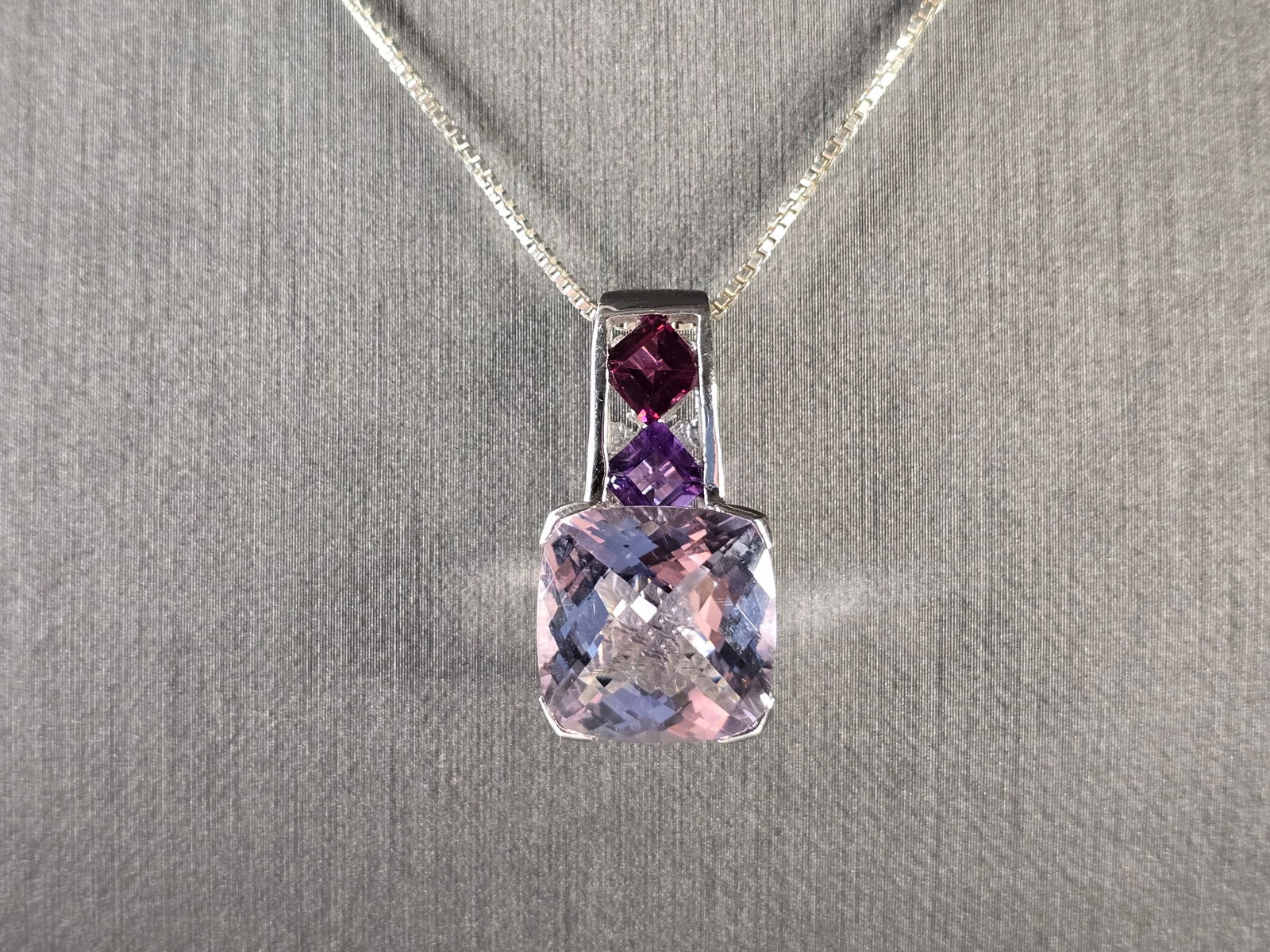 Womens Estate Sterling Silver Amethyst Pendant w/ Necklace (1 of 4)