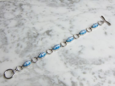 Womens Sterling Silver Flower Millefiori Bracelet