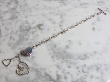 Womens Vintage Sterling Silver Heart Charm Bracelet