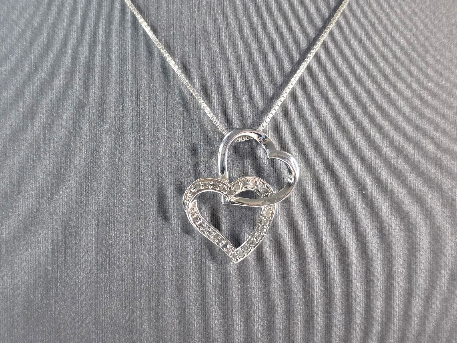 Womens Vintage Estate Sterling Silver Diamond Heart Pendant Necklace (1 of 4)