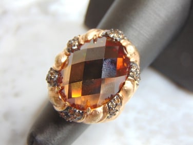 Womens Vintage Sterling Silver Citrine Stone Ring