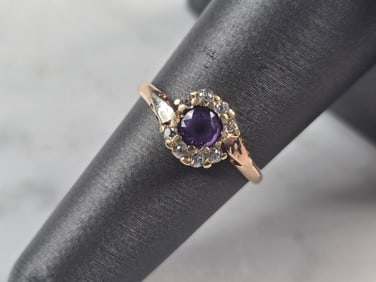 Womens Vintage Estate 14K Mixed Gold Amethyst Diamond Ring