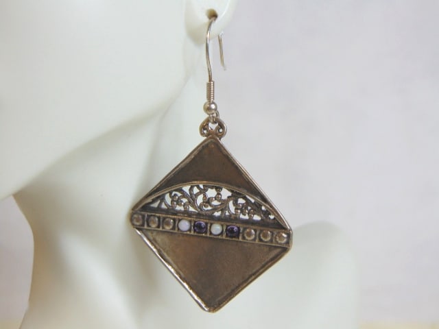 Womens Vintage Estate Sterling Silver Dangle Earrings (1 of 3)