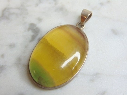 Womens Vintage Estate Sterling Silver Stone Pendant (1 of 2)