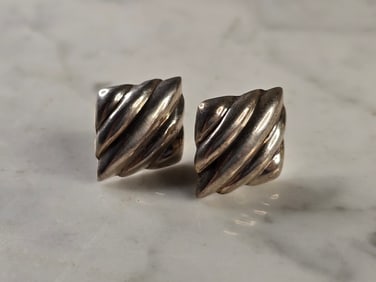 Womens Vintage Estate Sterling Silver Modernist Earrings