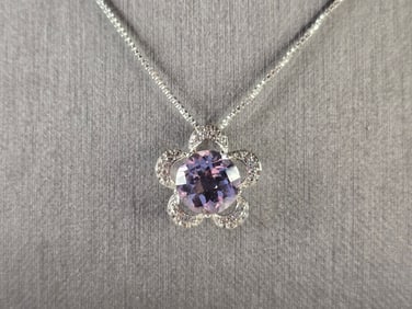 Womens Estate Sterling Silver Flower Pendant Necklace