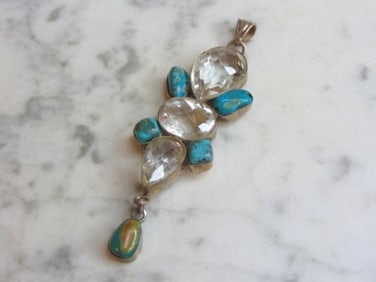 Womens Vintage Sterling Silver Turquoise Stone Pendant