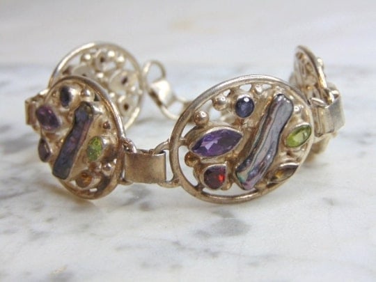 Womens Vintage Sterling Silver Multi Stone Bracelet (1 of 3)