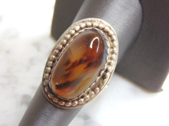 Womens Vintage Estate Sterling Silver Amber Stone Ring (1 of 3)