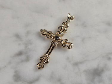 Womens 14K Gold Religious Catholic Christian Cross Pendant