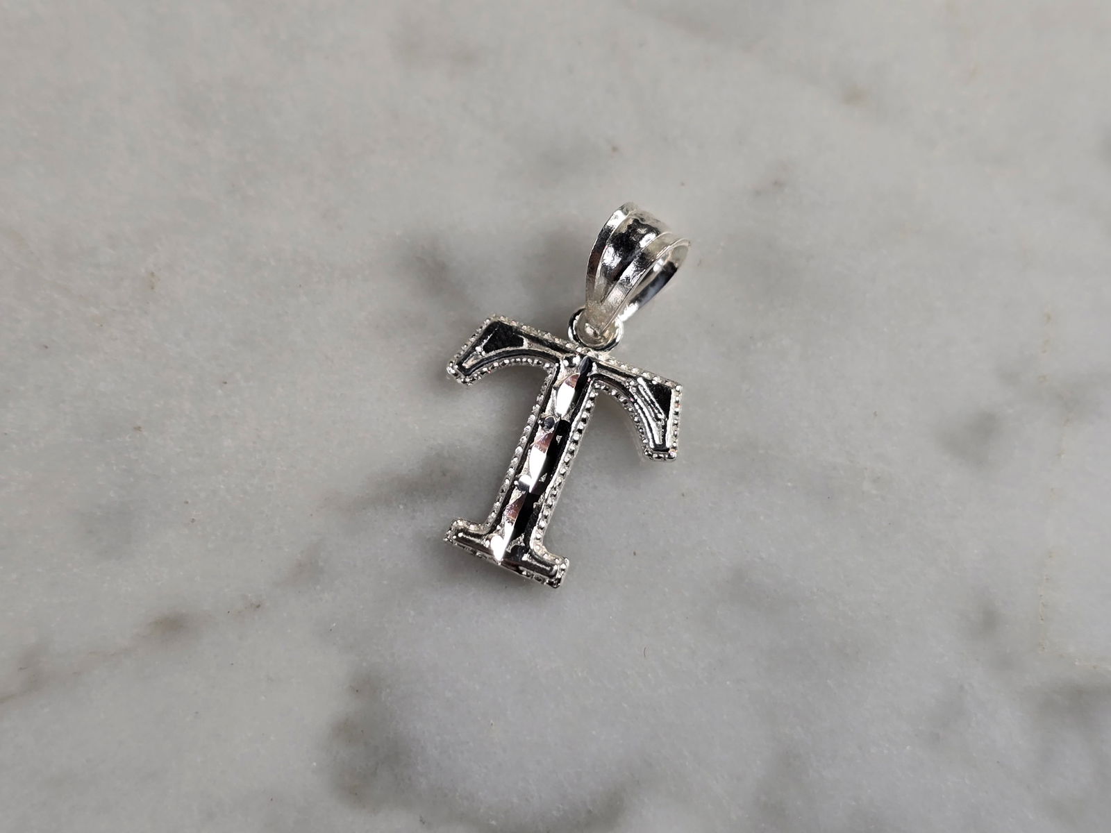 Womens Sterling Silver Initial Letter " T " Pendant (1 of 3)