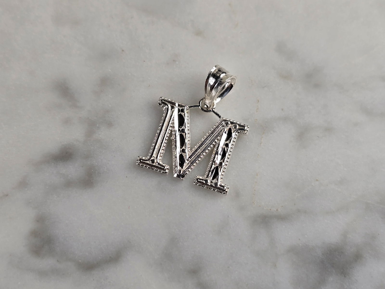 Womens Sterling Silver Initial Letter " M " Pendant (1 of 3)