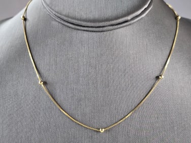 Womens Vintage Estate 14K Yellow Gold Beaded Chain Necklace