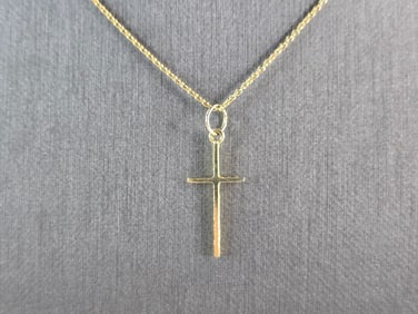 Womens Vintage Estate 14k Gold Religious Cross Pendant Necklace