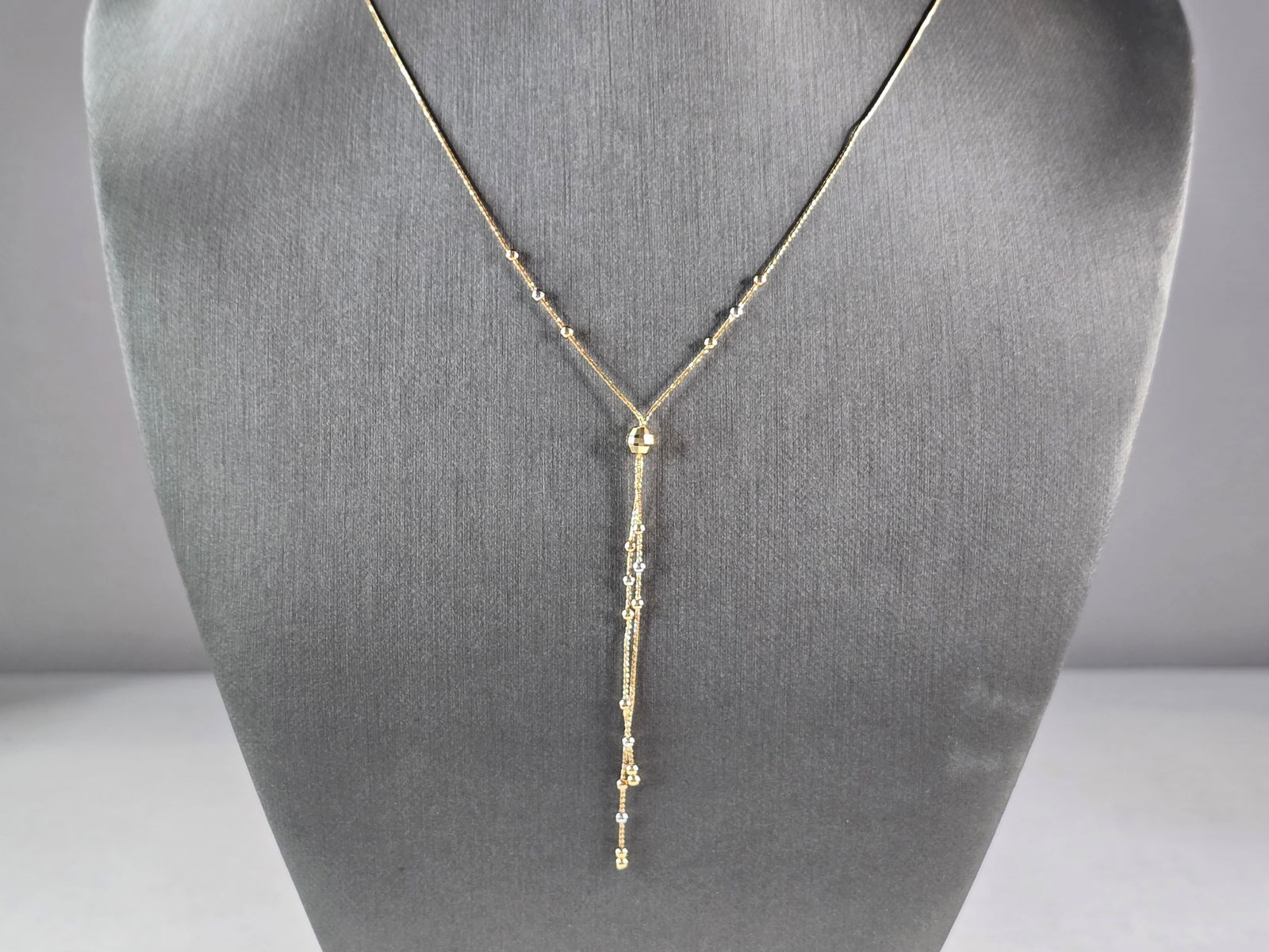 Womens Vintage Estate 14K Yellow White Gold Beaded Tassle Necklace (1 of 3)