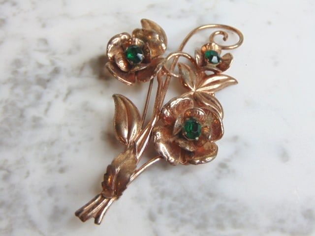 Womens Vintage Estate Sterling Silver Floral Brooch (1 of 2)