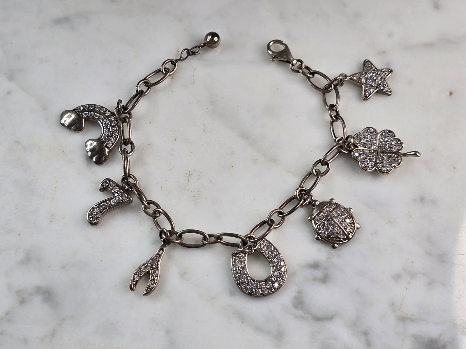 Womens Vintage Estate Sterling Silver Lucky Charm Bracelet (1 of 5)