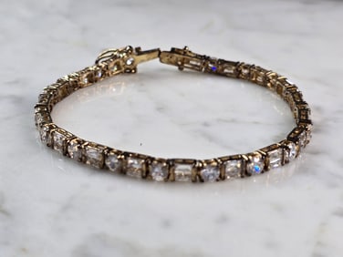 Womens Vintage Estate Sterling Silver CZ Gold Tone Tennis Bracelet