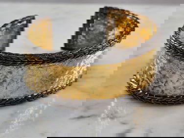 Womens Estate Sterling Silver Gold Tone Modernist Cuff Bracelet