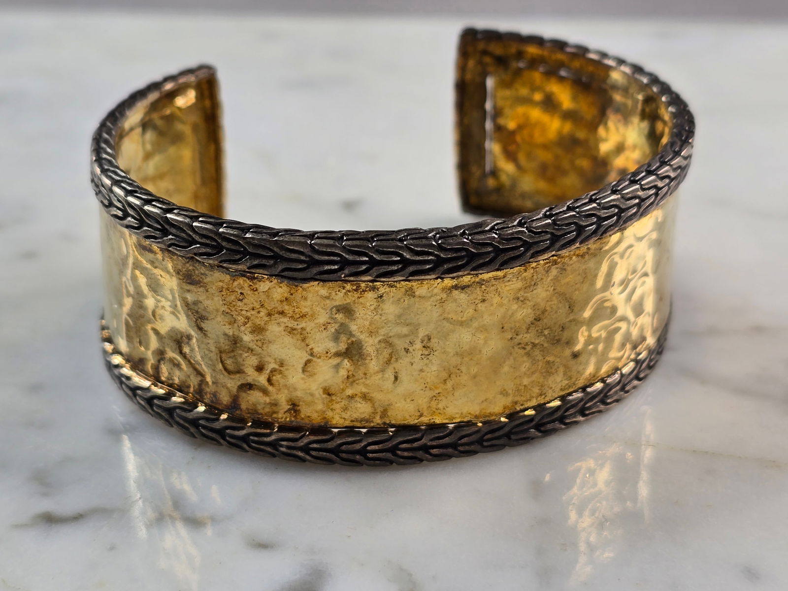 Womens Estate Sterling Silver Gold Tone Modernist Cuff Bracelet (1 of 6)