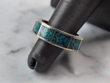 Womens Vintage Estate Sterling Silver Modernist Turquoise Ring