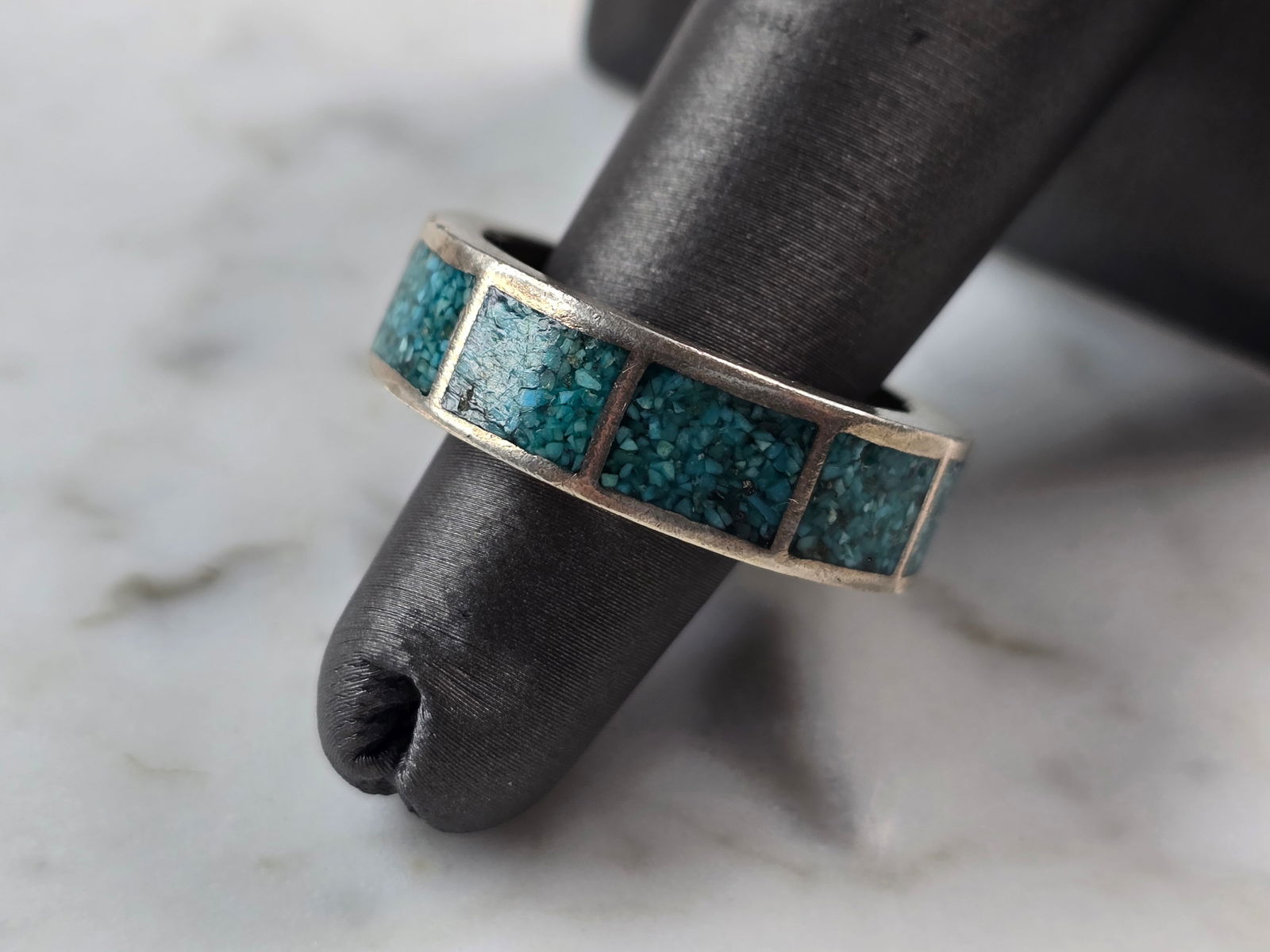 Womens Vintage Estate Sterling Silver Modernist Turquoise Ring (1 of 4)