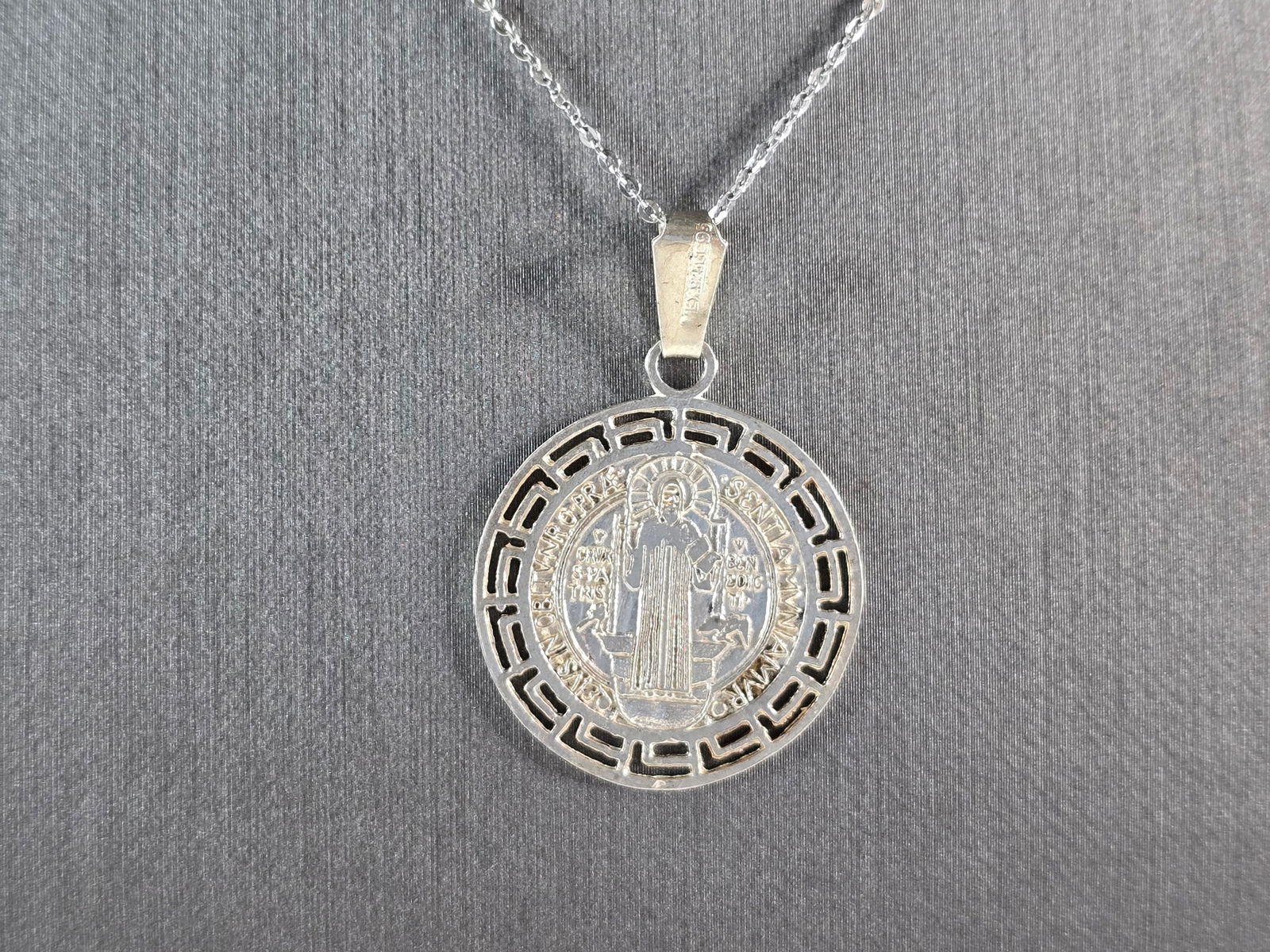 Sterling Silver Religious St Benedict Cross Pendant Necklace (1 of 4)