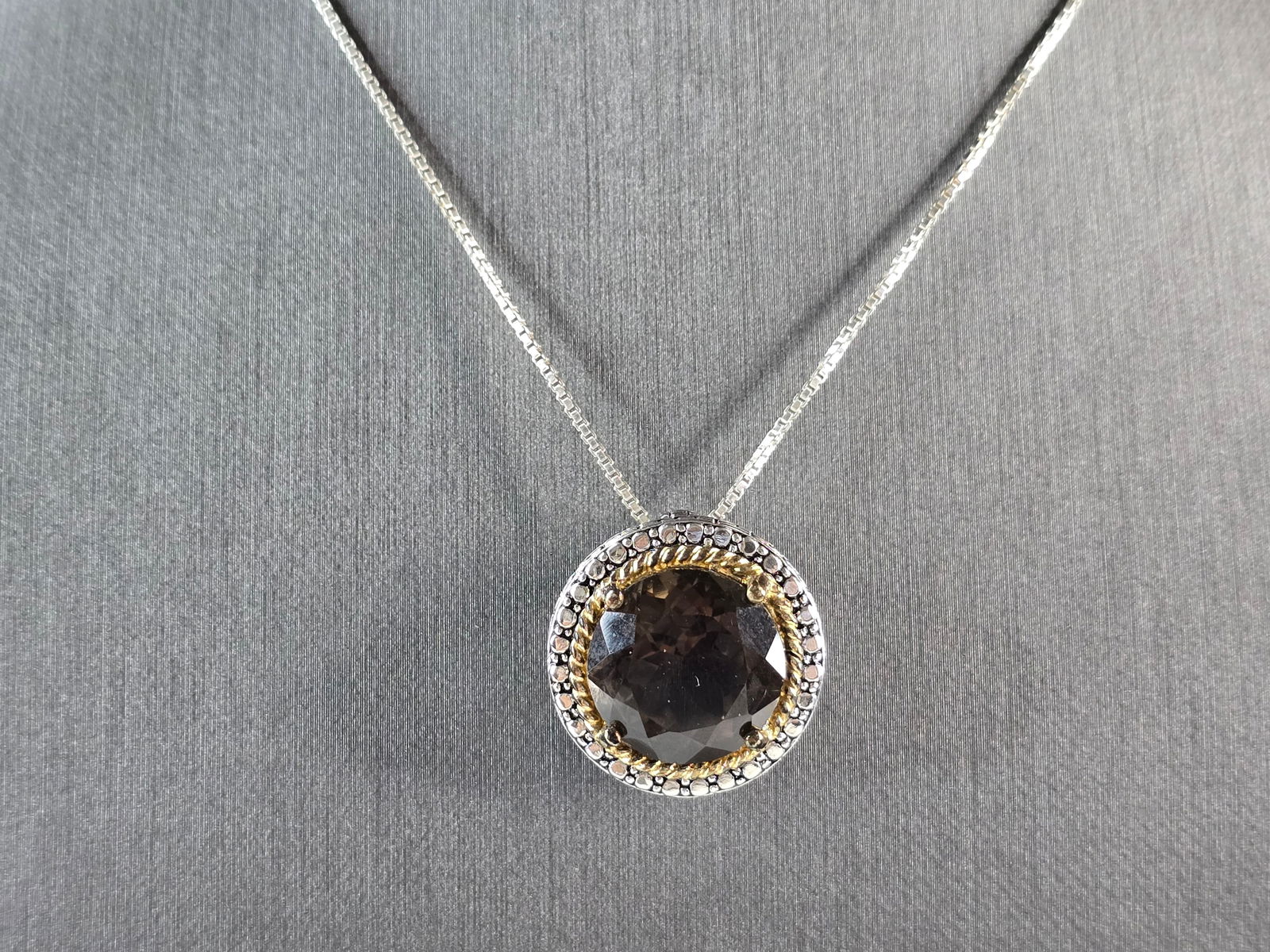 Womens Vintage Estate Sterling Silver Smoky Quartz Pendant Necklace (1 of 5)