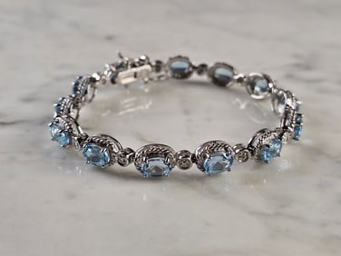 Womens Vintage Estate Sterling Silver Topaz CZ Bracelet