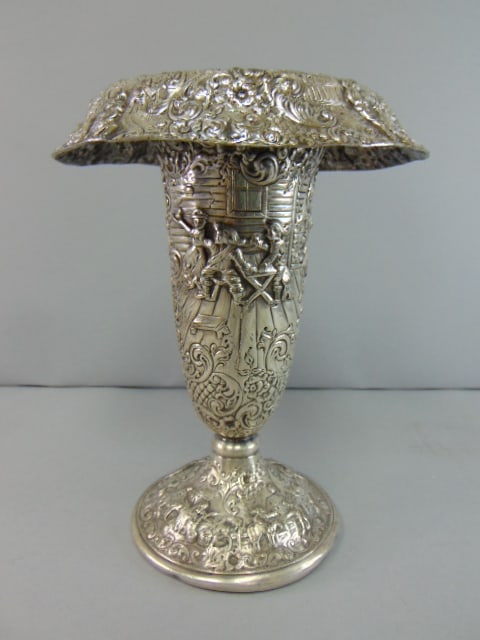 Antique Silver Plate Dutch Bar Scene Vase (1 of 7)