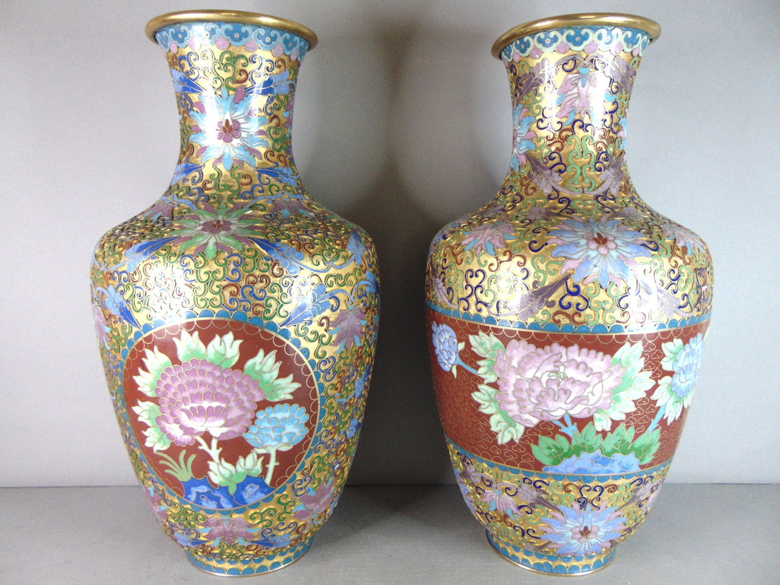 Pair of Decorative Vintage Estate Chinese Asian Cloisonne Floral Vases (1 of 12)