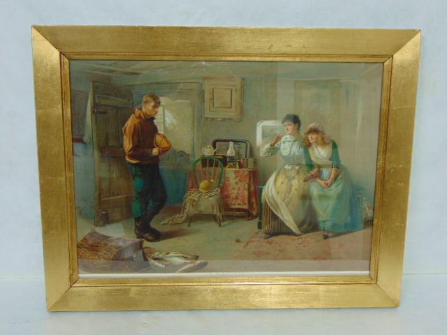 ANTIQUE LITHO PRINT SET IN GOLD GILT FRAME (1 of 4)