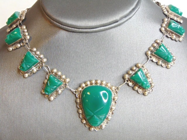 Womens Vintage Sterling Silver Aventurine Necklace (1 of 3)
