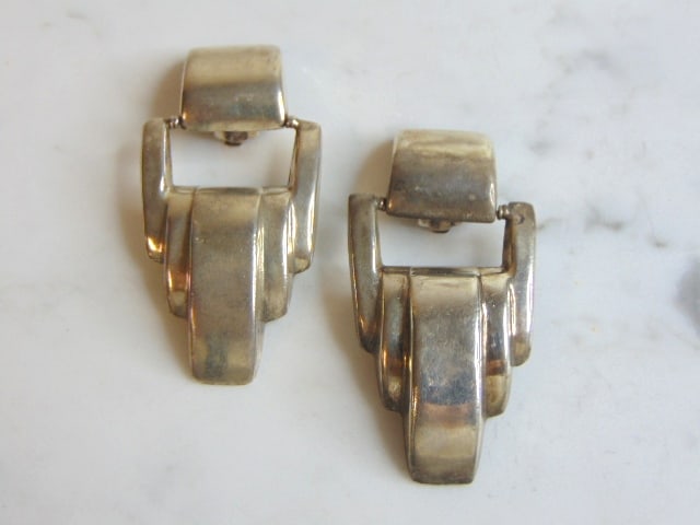 Womens Sterling Silver Modernist Clip On Earrings (1 of 2)