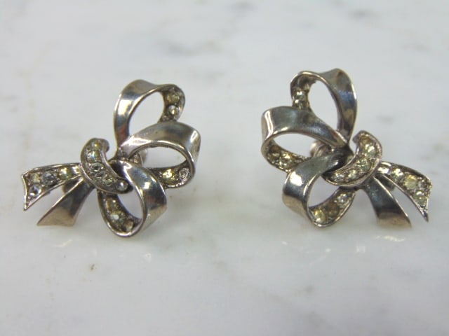 Womens Vintage Sterling Silver Ribbon Clamp On Earrings (1 of 2)