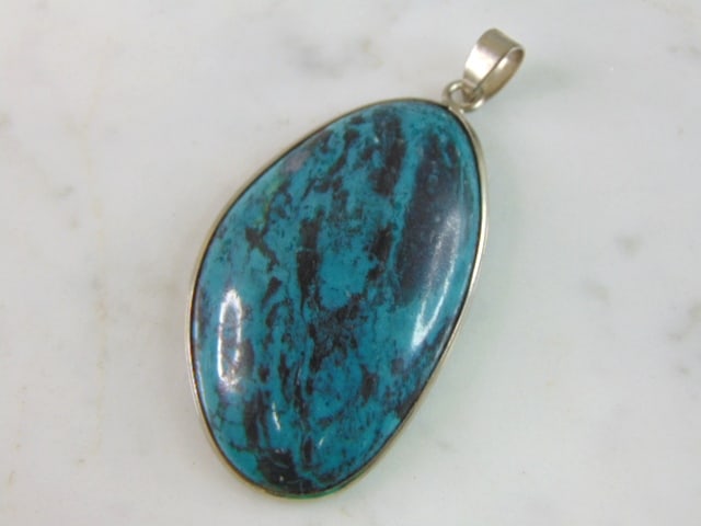 Womens Vintage Sterling Silver Chrysocolla Pendant (1 of 2)