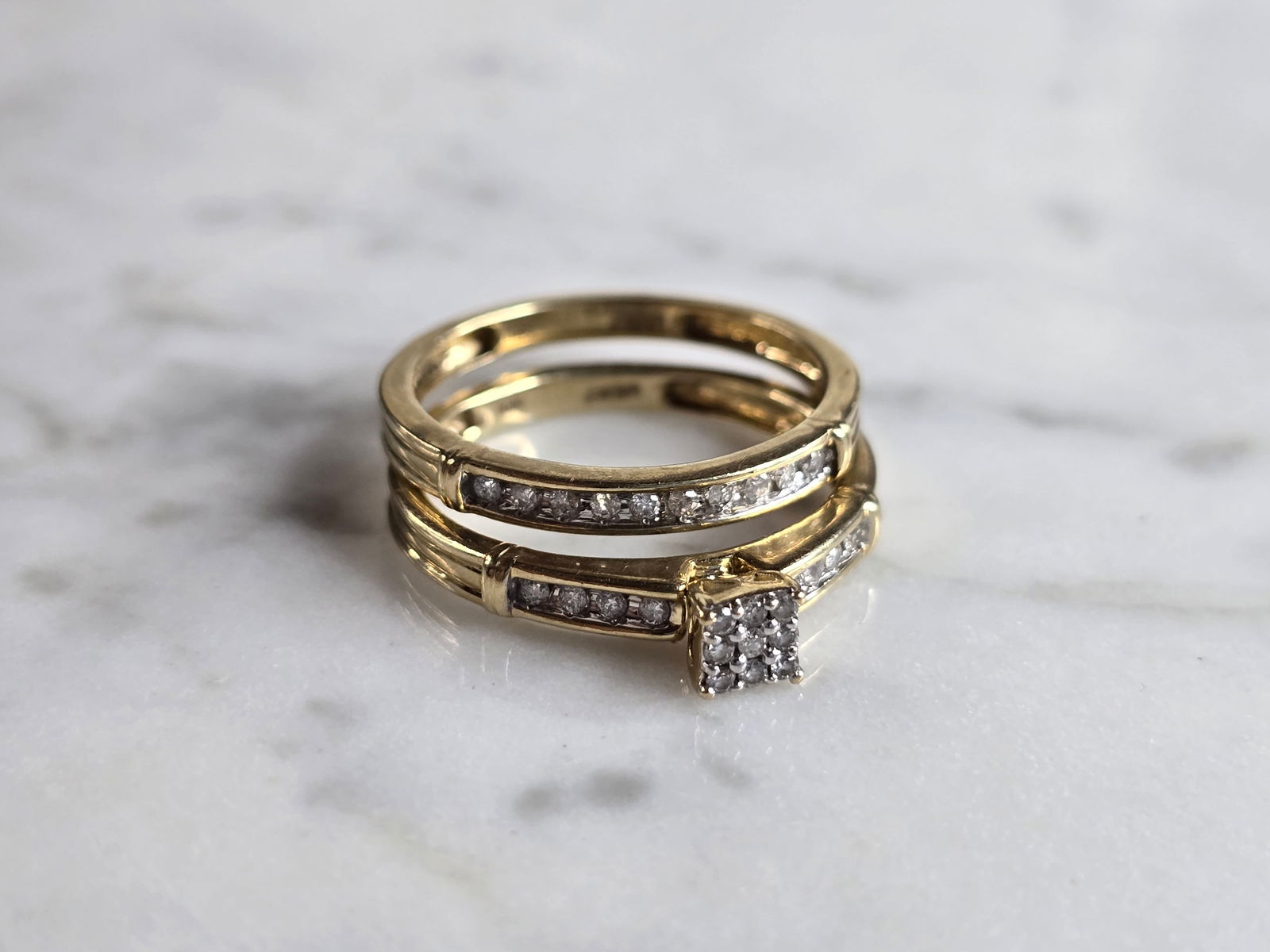 Womens Vintage Estate 10K Yellow Gold Diamond Engagement Ring Set (1 of 4)