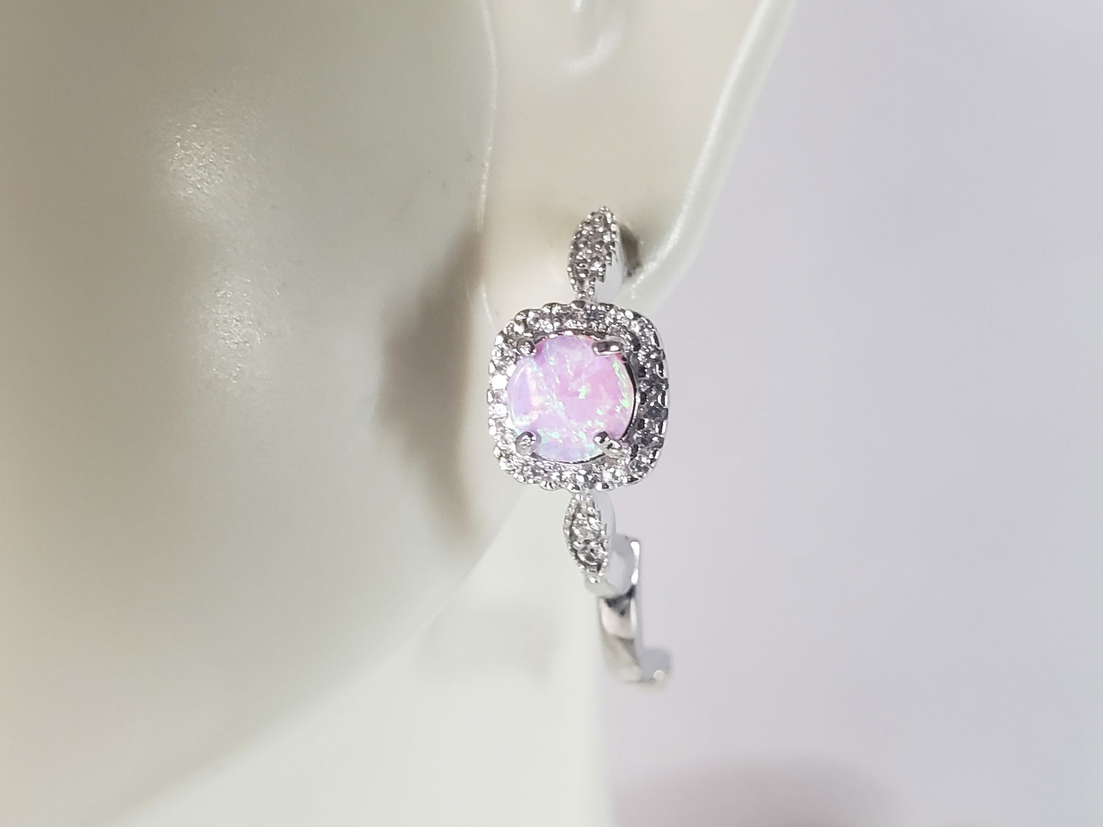 Womens Vintage Estate Sterling Silver Pink Opal Stone Earrings (1 of 4)