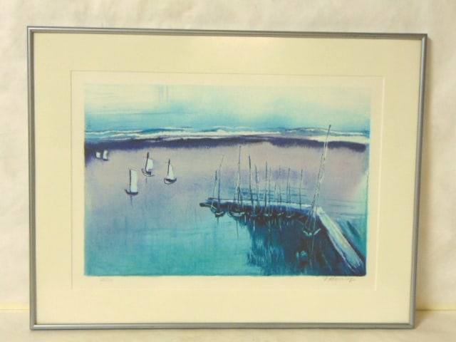 LIMITED LITHO BLUE BOATS ISRAELI ARTIST J. KOSSONGI (1 of 5)