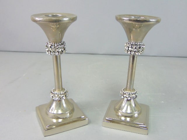 Decorative Pair of Silver Plated Candlesticks Holders - 2