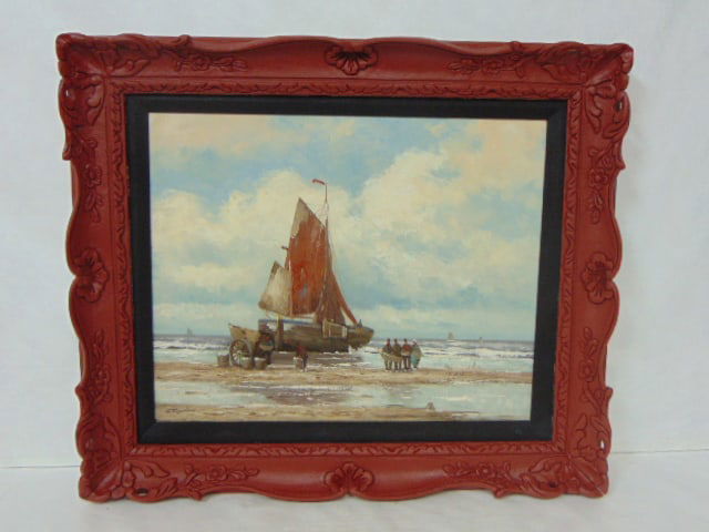 VINTAGE SEASCAPE PAINTING LISTED ARTIST H. REUTER (1 of 7)